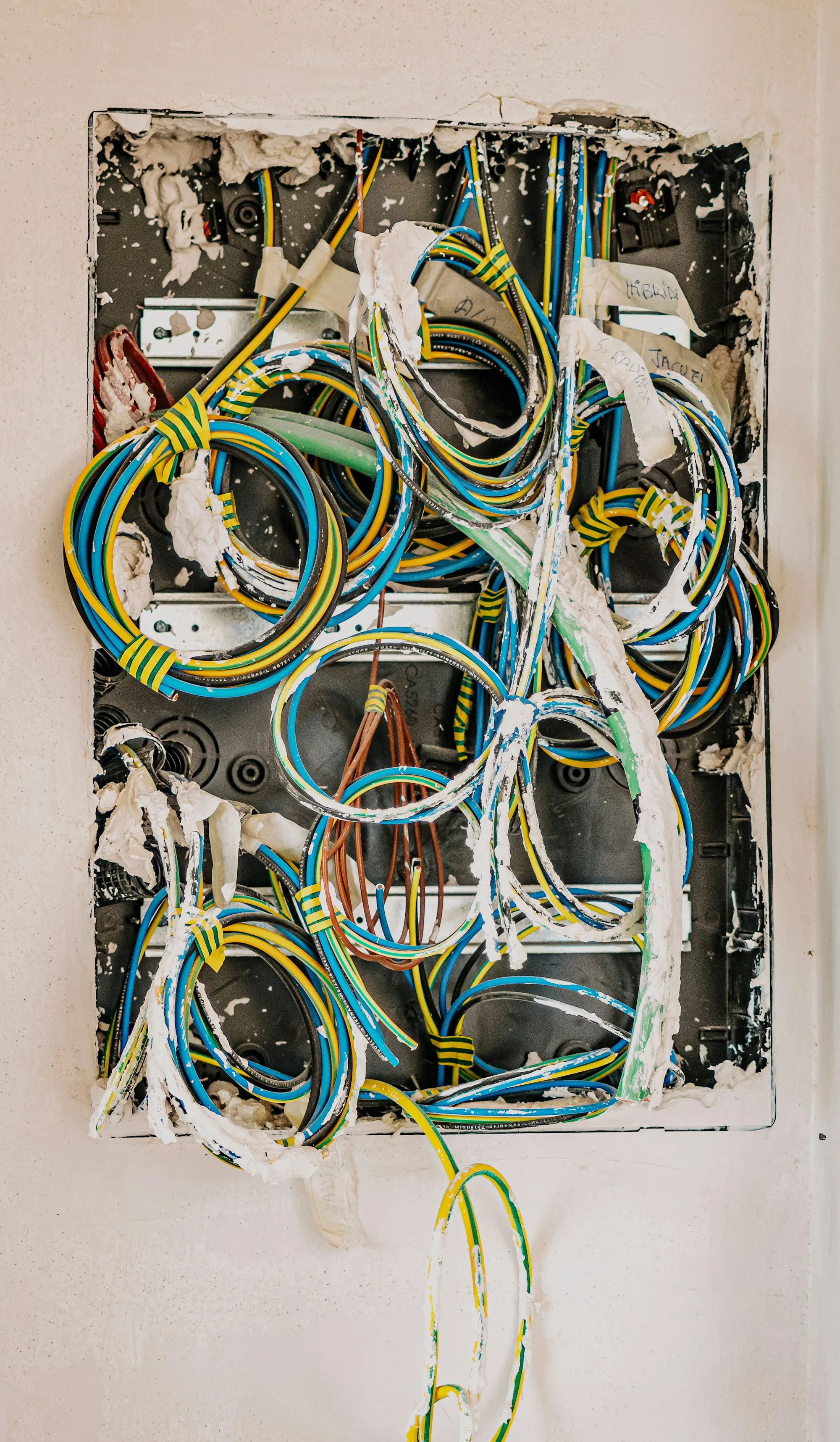 Coloured cable conductors ready for termination
