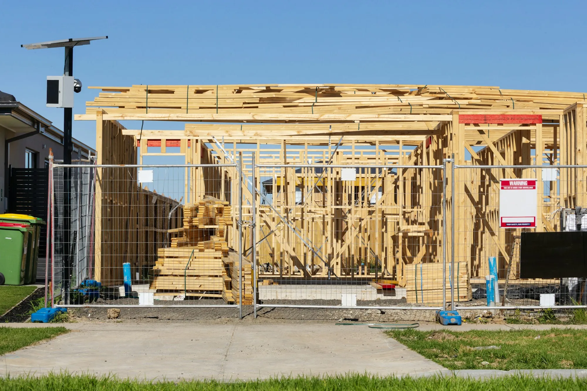 Wooden house frame under construction